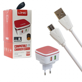ЗУ сетевое USB Ldnio A2405Q + кабель microUSB 